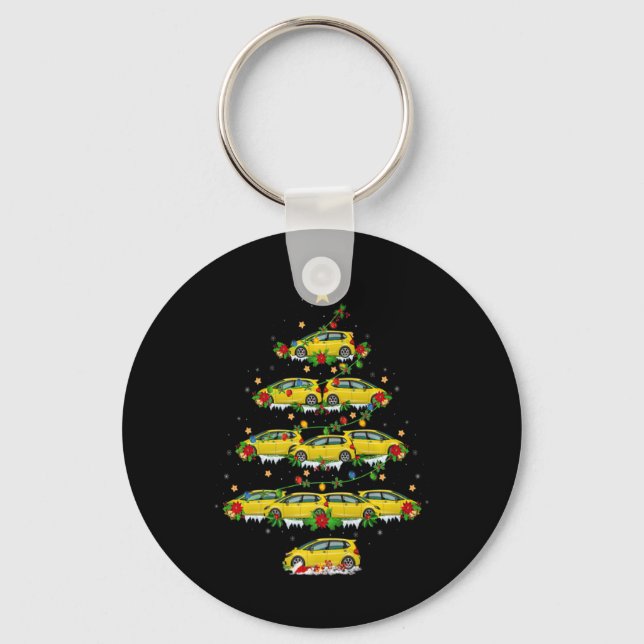 Car Christmas Tree Lights Santa Car Xmas T Shirt  Key Ring (Front)