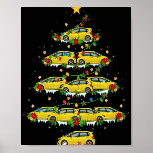 Car Christmas Tree Lights Santa Car Xmas T Shirt  Poster
