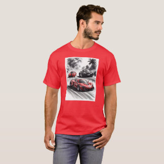 Car competition, black white background T-Shirt