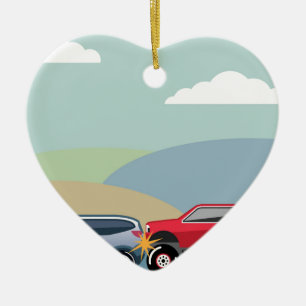 Car crash rear ended vehicle Vector Ceramic Ornament