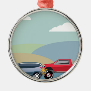 Car crash rear ended vehicle Vector Metal Ornament