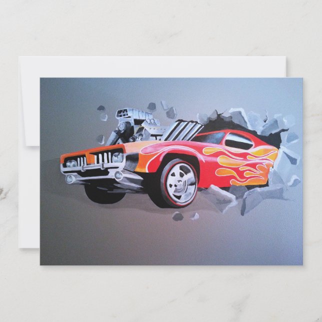 Car Crashing Through Wall Invitation (Front)