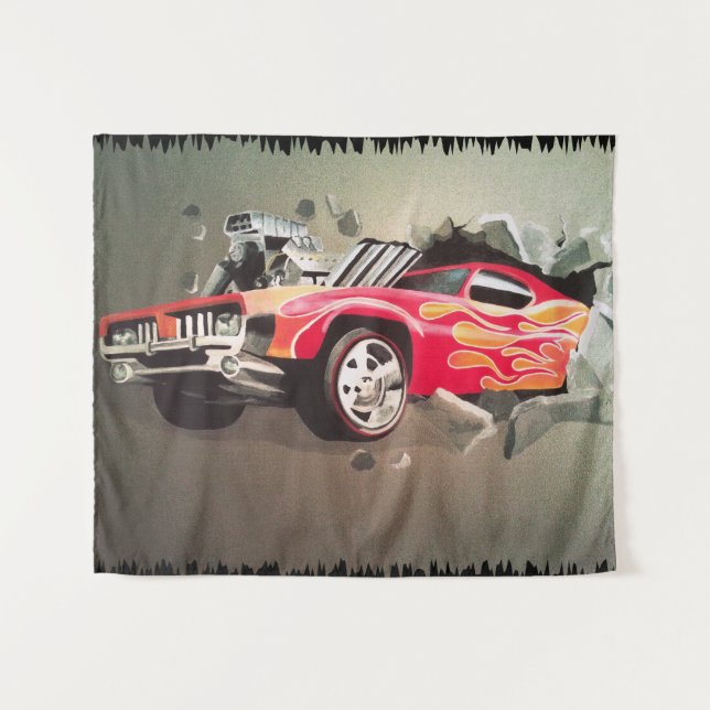 Car Crashing Through Wall Tapestry (Front (Horizontal))