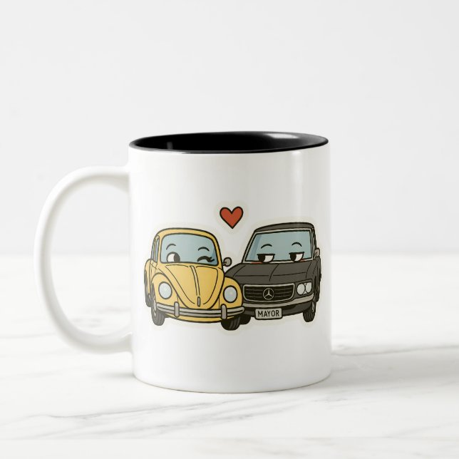 Car Cuddles – Cute Cartoon Couple Cars in Love Mug (Left)