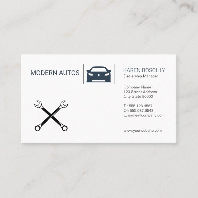 Car Dealership | Auto Maintenance | Wrenches Business Card (Front)
