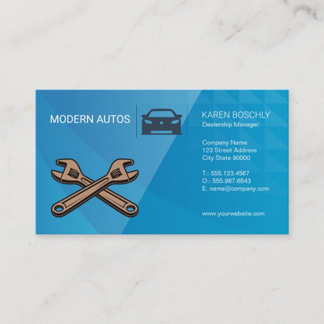Car Dealership | Auto Maintenance | Wrenches Logo Business Card (Front)