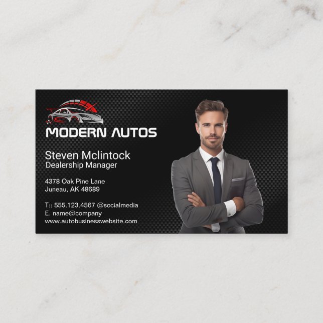 Car Dealership Business Man | Race Car Logo Business Card (Front)