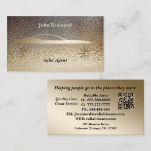 Car Dealership Classy Gold & Black QR Code  Business Card