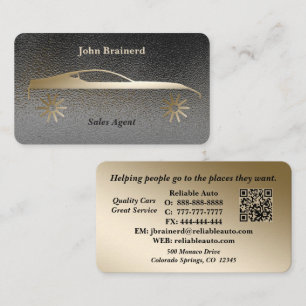 Car Dealership Elegant Gold & Smokey Grey QR Code  Business Card