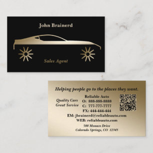 Car Dealership Luxury Black & Gold QR Code  Business Card