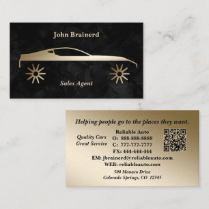 Car Dealership Velvet Black and Gold QR Code  Business Card