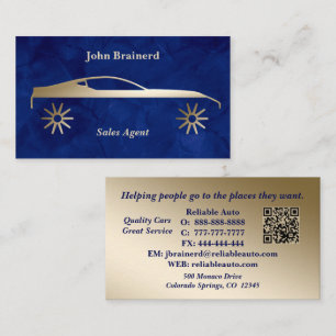Car Dealership Velvet Blue & Gold QR Code Business Card