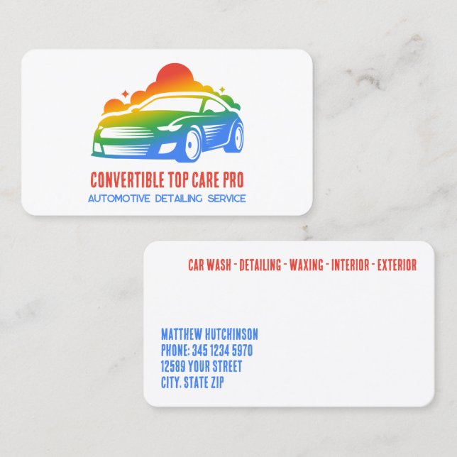 Car Detail Colourful Business Card (Front/Back)