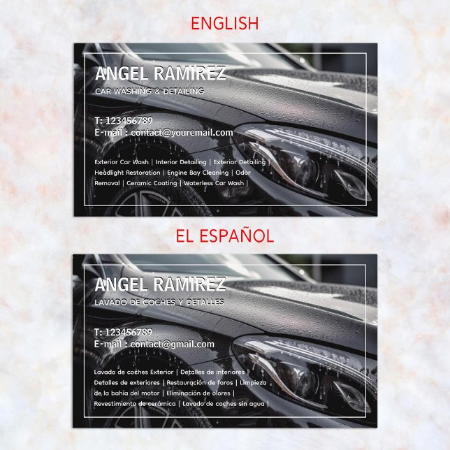 Car Detailing Bilingual Spanish Business Card (Car Detailing Bilingual Spanish Business Cards)