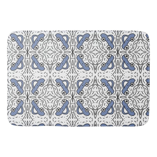 Car Doodle Pattern Blue Black Kids Baby Bath Mat (Front)