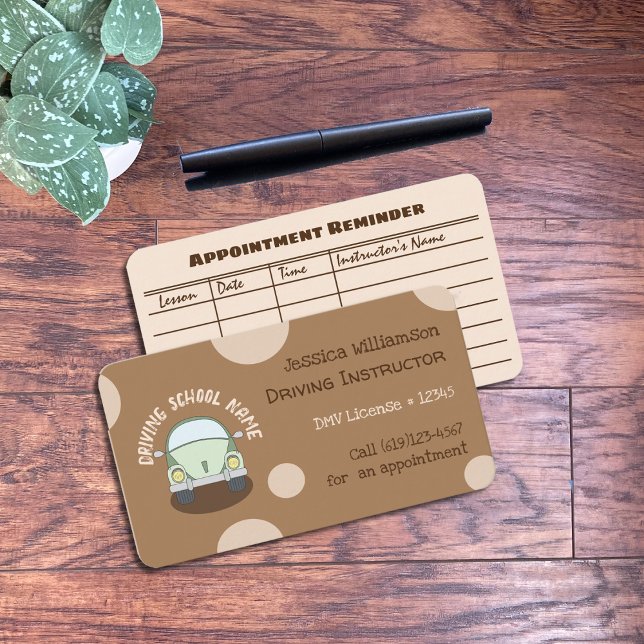 Car Driving School Instructor Brown Business Cards (Creator Uploaded)