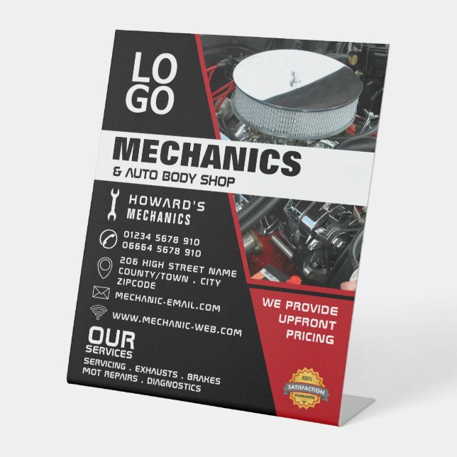 Car Engine, Auto Mechanic & Repairs Advertising Pedestal Sign (Front)