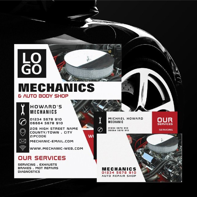 Car Engine, Auto Mechanic & Repairs Business Card (Creator Uploaded)