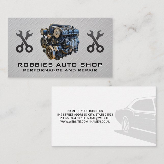 Car Engine Block | Mechanic Wrenches Business Card (Front/Back)