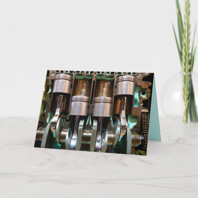car engine pistons greeting card (Front)