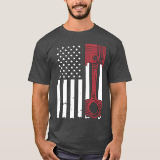 Car Enthusiast American Flag Piston Muscle Car Ame T-Shirt