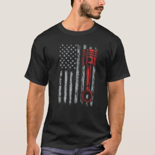 Car Enthusiast American Flag Piston Muscle Car Car T-Shirt