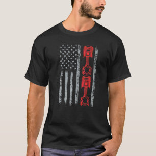Car Enthusiast American Flag Piston Muscle Car Car T-Shirt