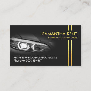 Car Headlights Gold Chauffeur Lines Business Card