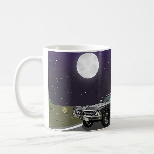 Car in desert night coffee mug (Left)