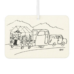 Car is Towing a Caravan and also a Greenhouse Car Air Freshener