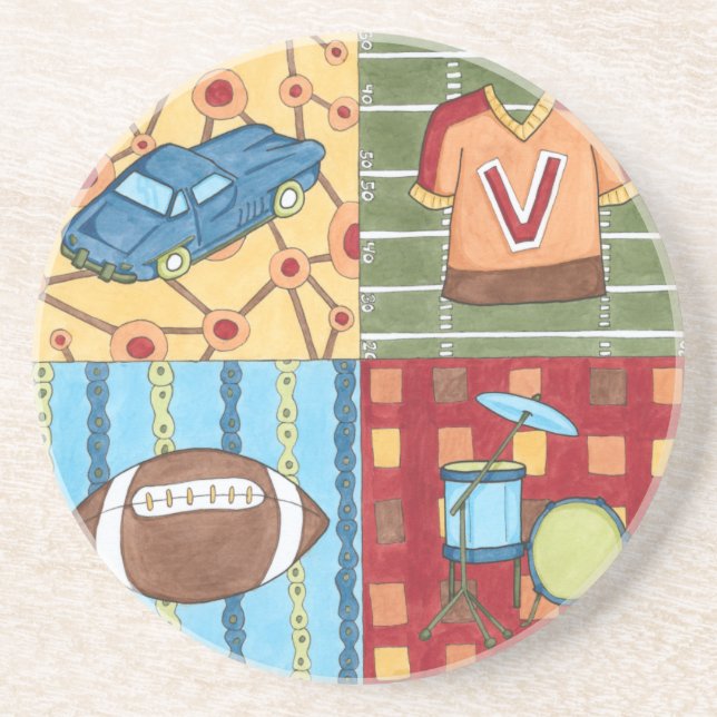 Car, Jersey, Football and Drum Kit Coaster (Front)