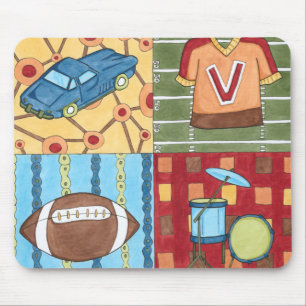 Car, Jersey, Football and Drum Kit Mouse Pad