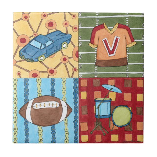 Car, Jersey, Football and Drum Kit Tile (Front)