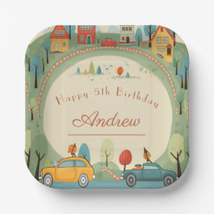 Car kids birthday paper plate