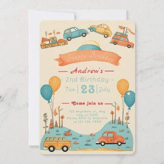 Car kids birthday theme Flat Invitation