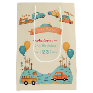 Car kids birthday theme  medium gift bag