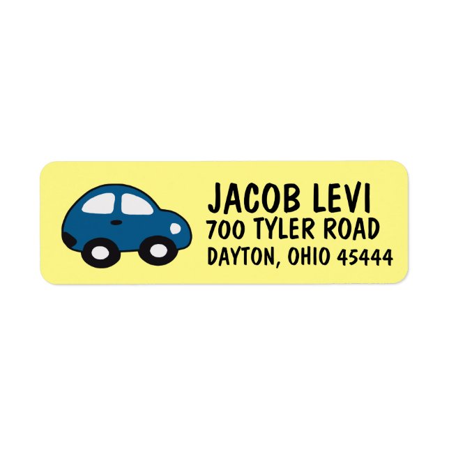 CAR KIDS BOYS Return Address Label (Front)