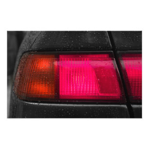 Car lamp in rain photo print