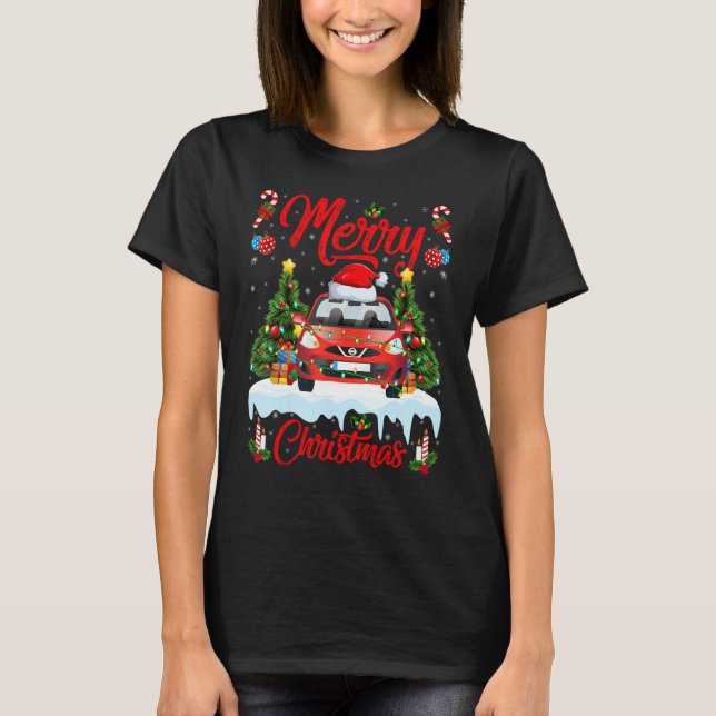 Car  Lights Xmas Tree Santa Car Christmas 1 T-Shirt (Front)