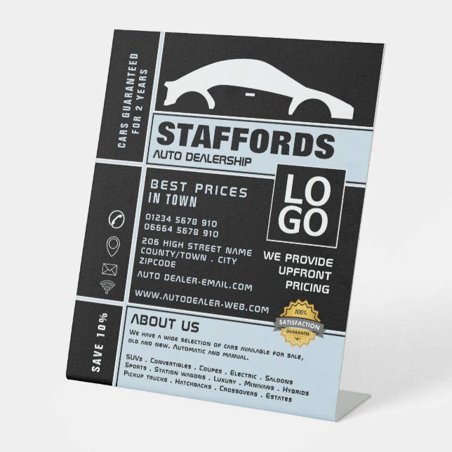 Car Logo, Auto Dealership Advertising Pedestal Sign (Front)