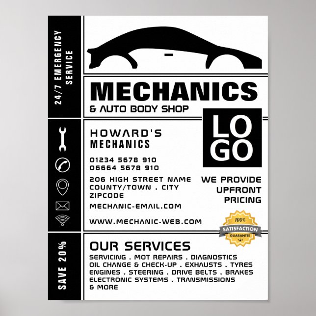 Car Logo, Auto Mechanic & Repairs Advertising Poster (Front)