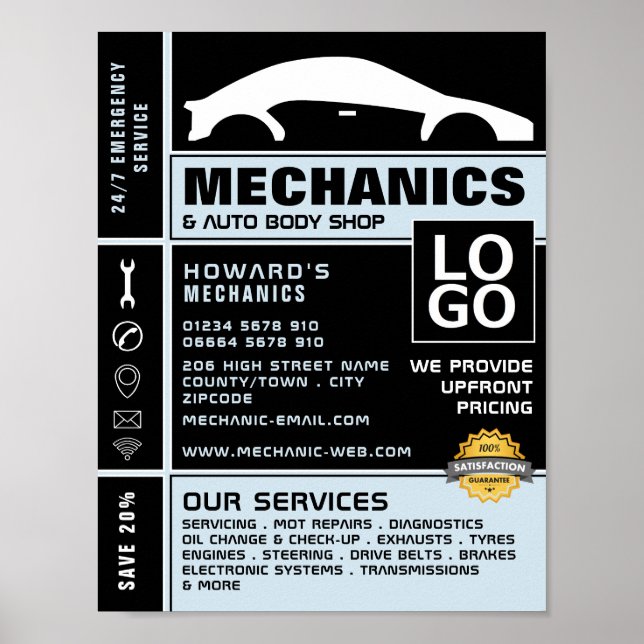 Car Logo, Auto Mechanic & Repairs Advertising Poster (Front)