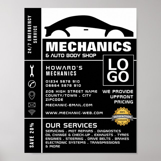 Car Logo, Auto Mechanic & Repairs Advertising Poster (Front)