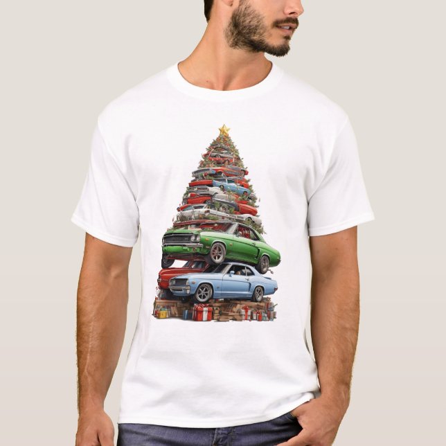 Car Madness Christmas Tree Classic Muscle Cars an T-Shirt (Front)