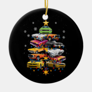 Car Madness Christmas Tree Classic Muscle Cars Xma Ceramic Ornament