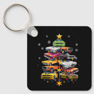 Car Madness Christmas Tree Classic Muscle Cars Xma Key Ring