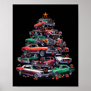 Car Madness Christmas Tree, Clic Muscle And Hotrod Poster