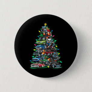 Car Madness Christmas Tree! Muscle Cars And Hotrod 6 Cm Round Badge