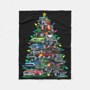 Car Madness Christmas Tree! Muscle Cars And Hotrod Fleece Blanket