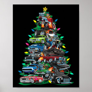 Car Madness Christmas Tree! Muscle Cars And Hotrod Poster